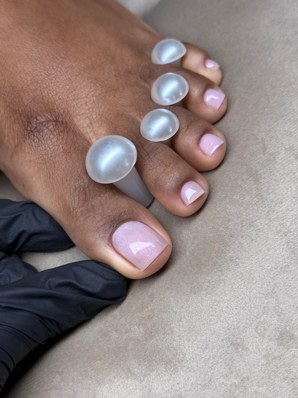 Pale pink shimmer pedicure by Natalia Bulat